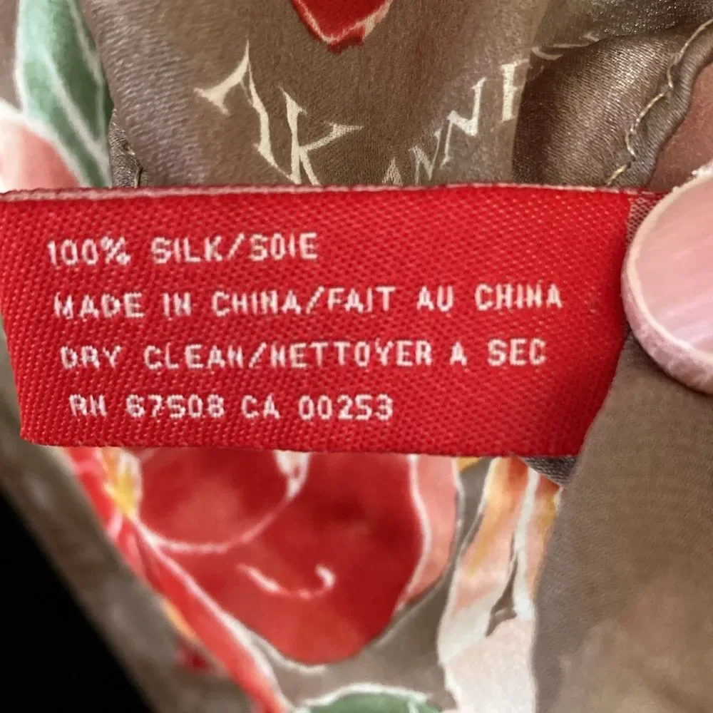Anne Klein Silk Scarf Floral Coquette Feminine Brown Red Gree Yellow‎ 11x53